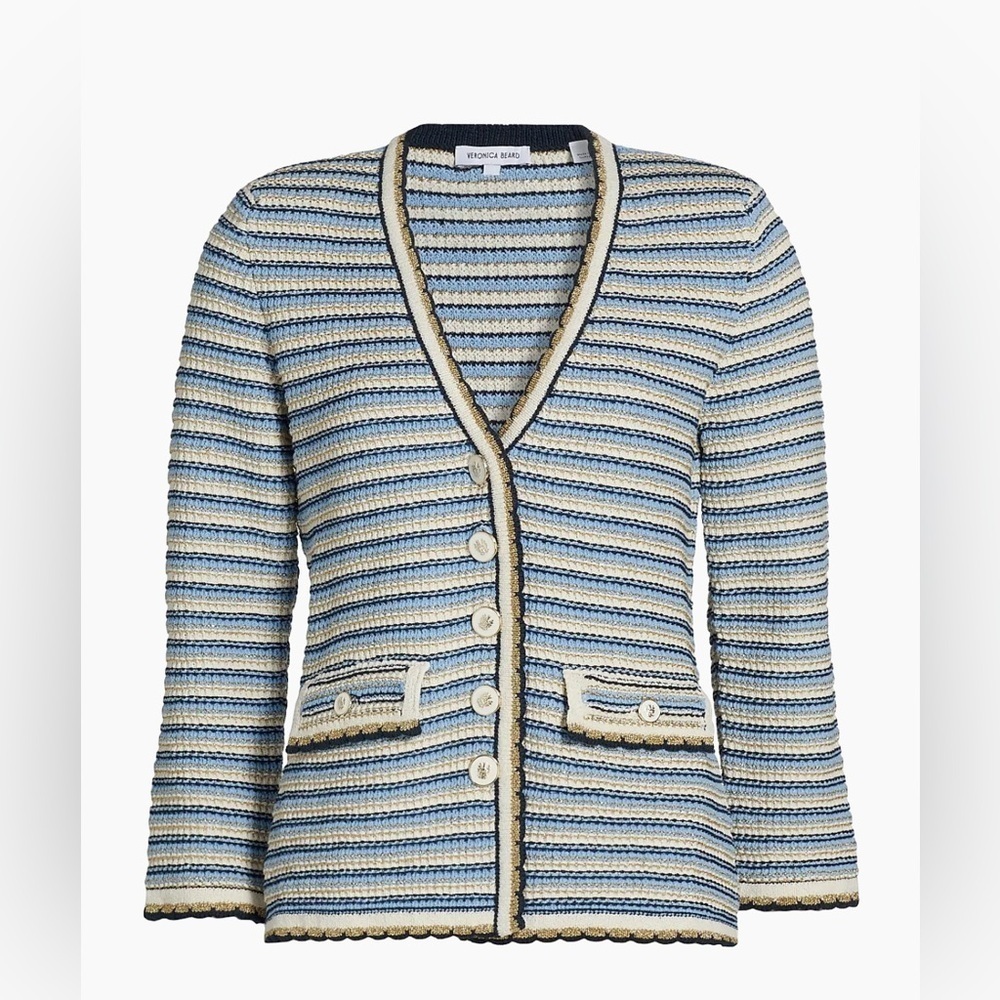 Veronica Beard Ceriani Knit in Navy Multi Metallic Scalloped Sweater Desisgner